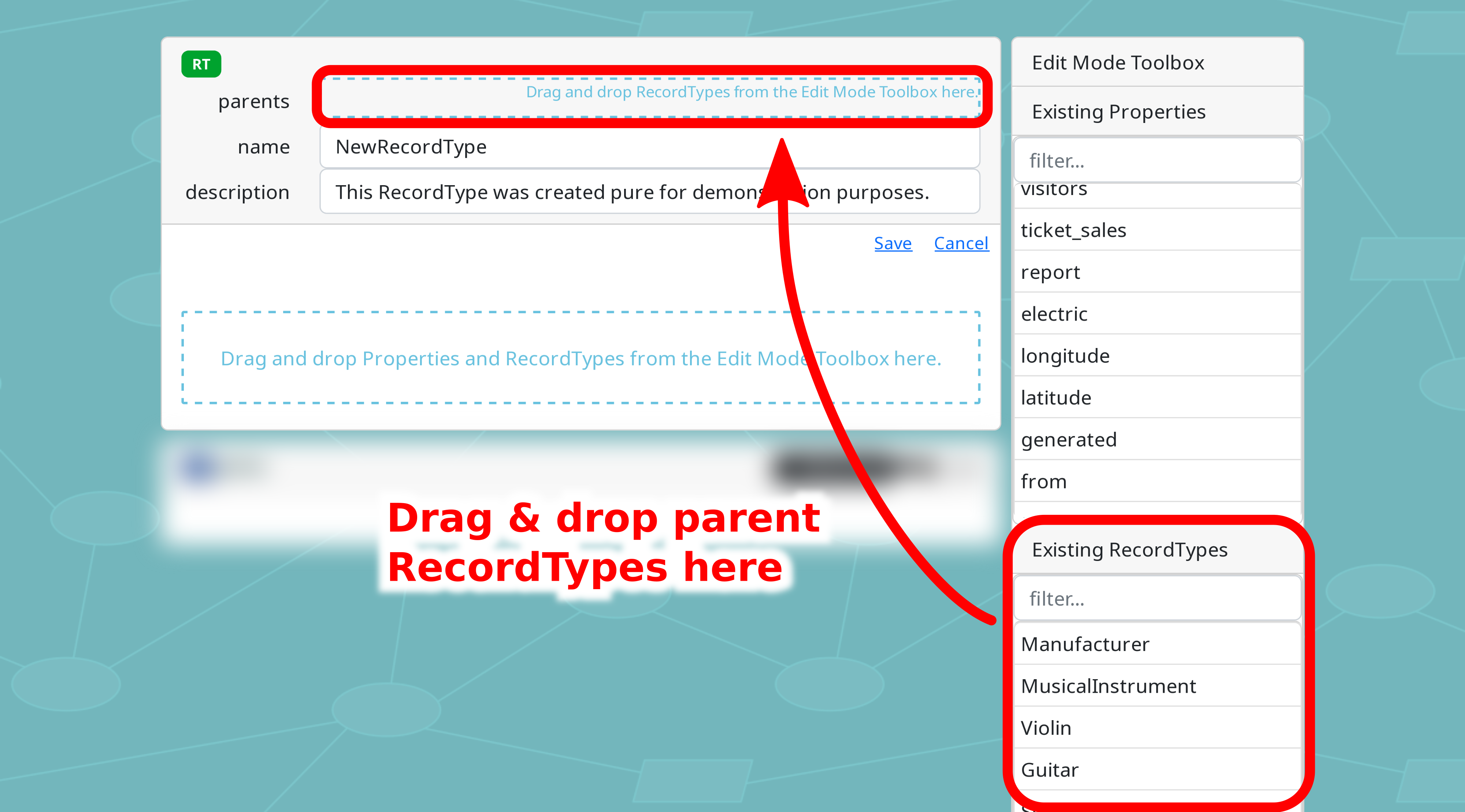 A screen shot of the drag&drop source and target zones in the RecordType edit mode dialog